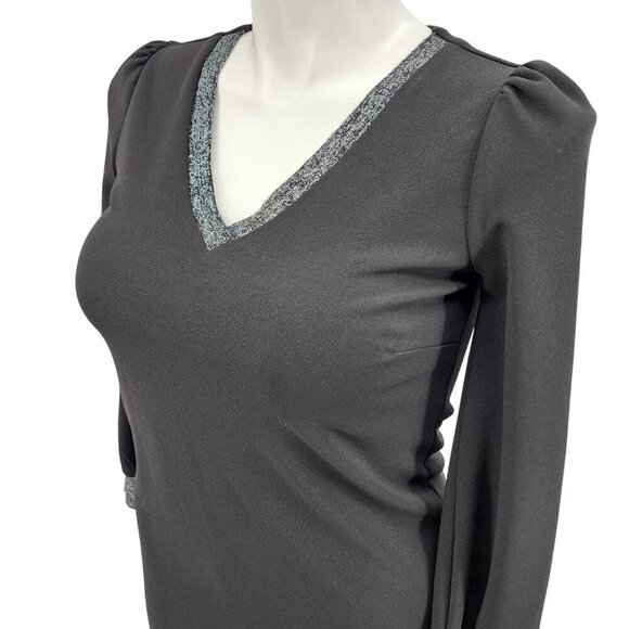 Sam Edelman Black Long-Sleeve Knit Dress W/ Metallic Trim Size 2 - Picture 1 of 9